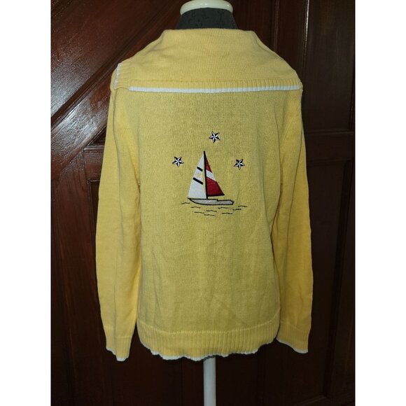 Breckenridge Yellow Cardigan Sweater Womens Petite Large Embroidered Stars & Sai - Picture 1 of 7
